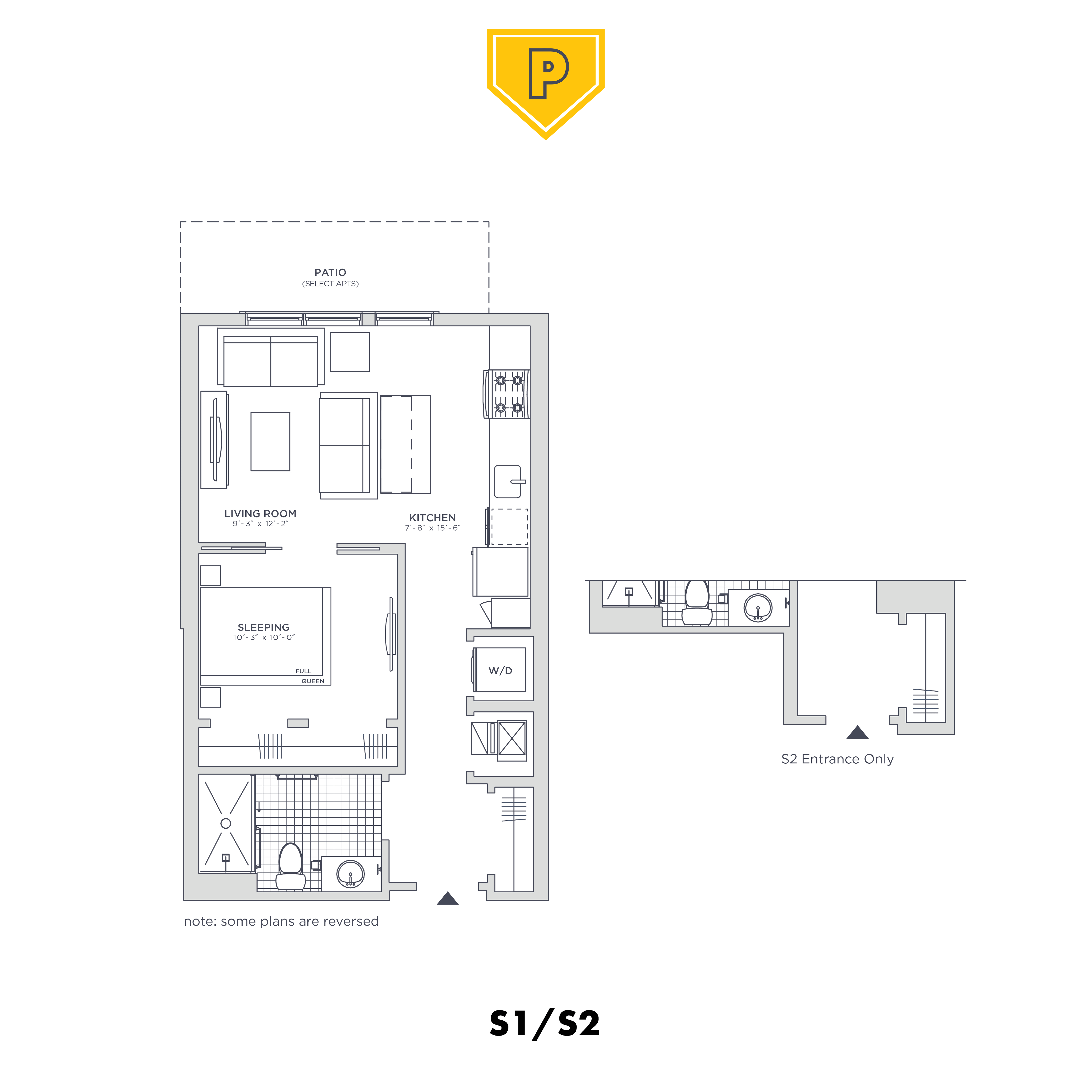 Floor plan for studio, 1 bath, 537 sqft